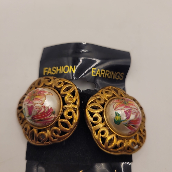 Gold and Pink Fashion Earrings - Picture 1 of 5